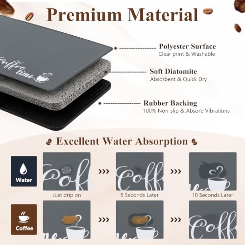 Coffee Mat 2 Pack 12x19 Inch Absorbent Non