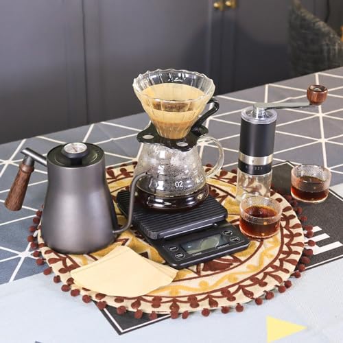Pour Over Manual Coffee Maker Set 2 Cup Coffee Dripper with Wooden Suitcase Coffee Kettle Scale Bean Grinder All In 1 Traveling Camping Hiking