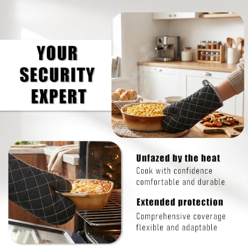 Black 15" 425°F Terry Oven Mitts Quilted Heat Resistant (2 Count)