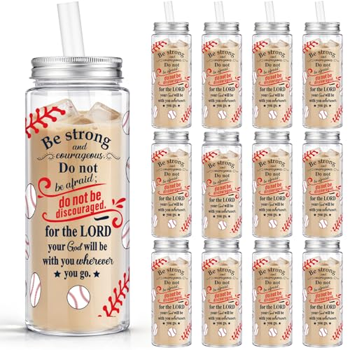 12 Pcs Christian Baseball Cups with Straws Lids Sports Team Gift (12 Count)