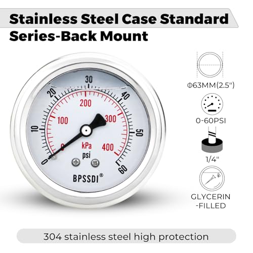 0 60 Psi Glycerin Liquid Filled Low Pressure Gauge