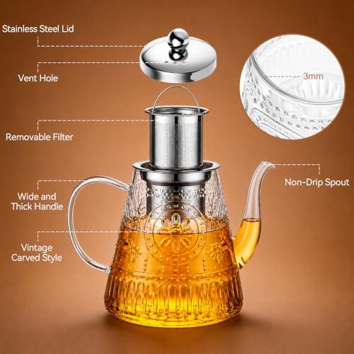 1500ml 52oz Large Glass Teapot