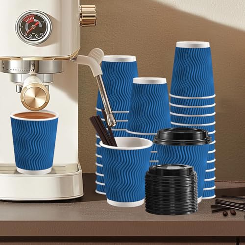 90 Pack 8 oz Disposable Coffee Cups with Lids and Straws (90 Count)