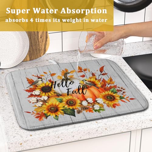 Hello Fall Sunflowers Dish Drying Mat for Kitchen Counter
