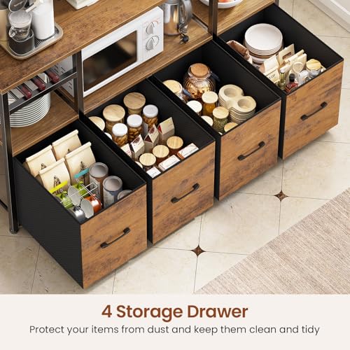 Bakers Rack with Power Outlet and LED Light