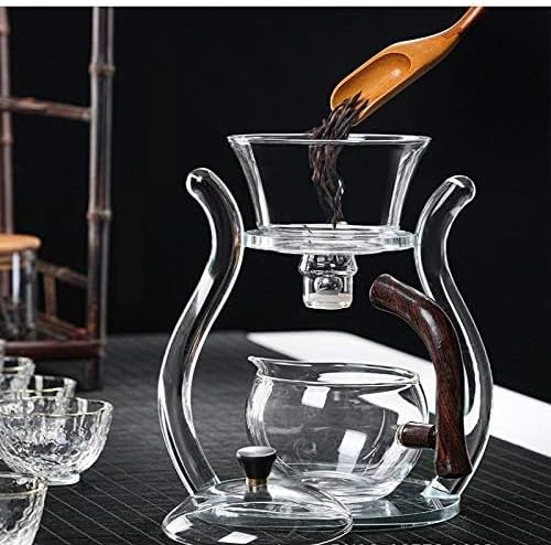 RORA Lazy Kungfu Glass Tea Set Semi Automatic Drip Rotating with Infuser Glass Teapot Set (6 cups)