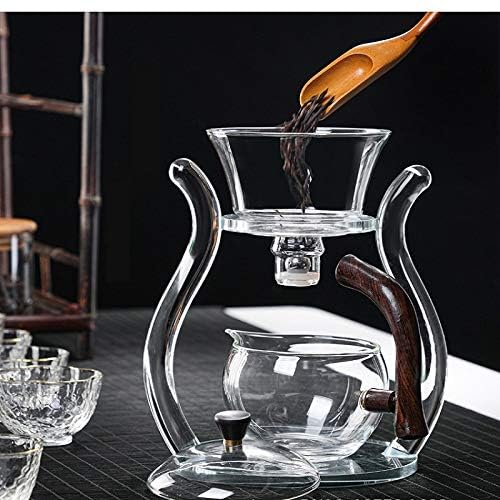 Lazy Kungfu Glass Tea Set Semi Automatic Drip Rotating with Infuser Glass Teapot Set