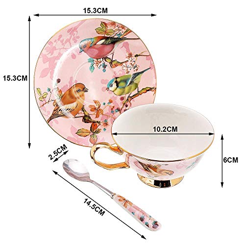 Coffee Mugs Pastoral Bird Bone China Tea Cup Saucer Spoon Set Europe Porcelain Coffee Cup 200ml Mug Tray Cafe Tumbler Party Drinkware Mug Set