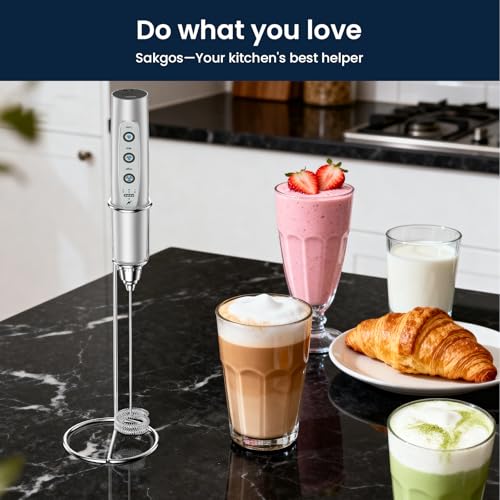 Milk Frother Wand Rechargeable Handheld Electric Whisk 3 Speed Adjustable