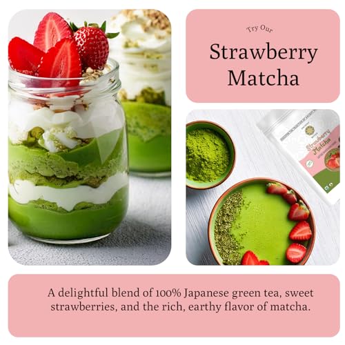 Strawberry Matcha Powder 3.5 oz Japanese Green Tea Blend with Real Freeze (3.5 Ounce)