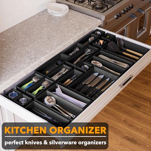 21 Piece Bamboo Drawer Organizer Storage Boxes Set
