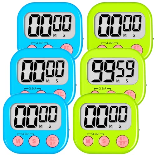Digital Kitchen Timers for Cooking Kids Blue Green 6 Pack (6 Count)