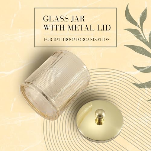 Tan Colored Tranlucent Apothecary Ribbed Geometric Etched Glass Jar W