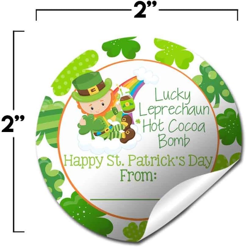 Lucky Leprechaun with Shamrock Border Happy St. Patrick's Day Hot Cocoa Bomb Packaging Sticker Labels (40 Count)