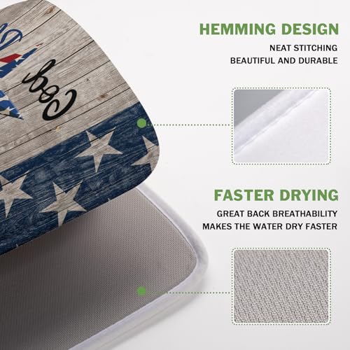 4th of July Dish Drying Mat 16x18 Inch Patriotic God Bless America Memorial Kitchen Mats Independence Day Absorbent Dishes Pad for Kitchen Counter USA Star Drying Mat Home Decor for Countertop
