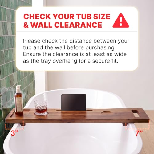 39" L Acacia Wood Bathtub Tray with Adjustable Width & Phone Slots