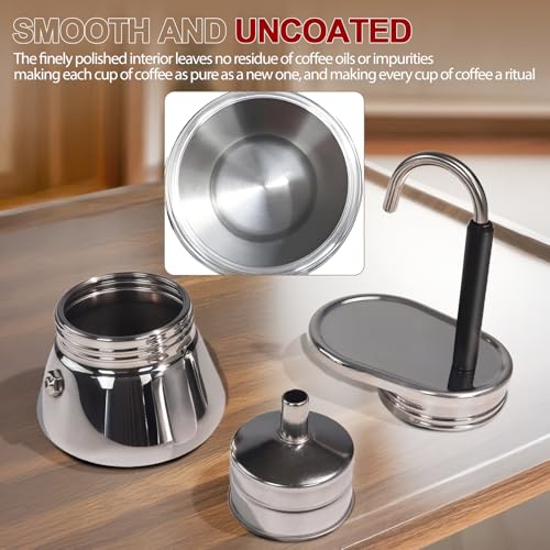 Uncoated 1 Cup Single Tube Moka Pot 304 Thickened Stainless Steel