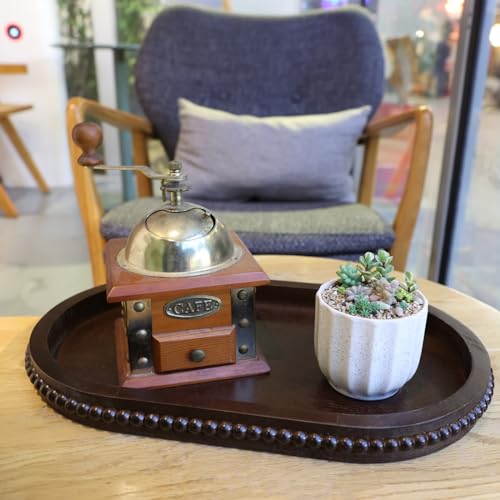 Oval Wood Decorative Tray with Wooden Beads
