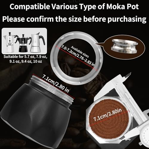 4-6-Cup Moka Pot Tamper, 304 SS Dosing Funnel & Distributor, Silver
