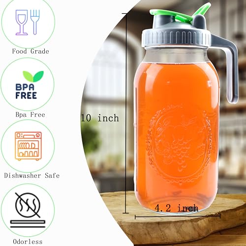 Cold Brew Mason Jar Iced Coffee Tea Maker 64 Oz Wide Mouth Glass Pitcher Half Gallon With 304 Stainless Steel Filter Food Grade Airtight & Leak
