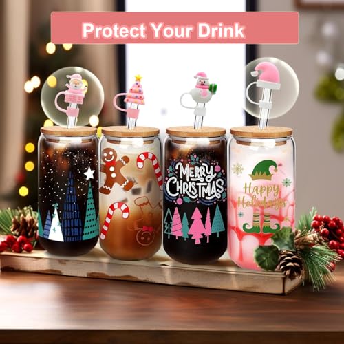 8pcs Christmas Straw Topper for Stanley Cup Accessories Santa Claus Christmas Tree 10mm Silicone Straw Covers Cap for Stanley 30 & 40 Oz Tumbler Christmas Gifts (8 Count)