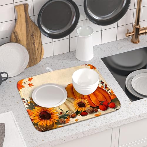 Happy Thanksgiving Day Harvest Dish Drying Mat for Kitchen Counter