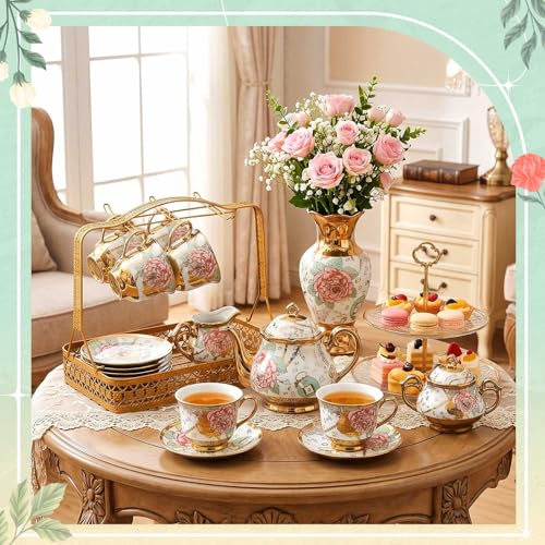 22 Pcs Vintage Porcelain Tea Sets for Adults (22 Count)