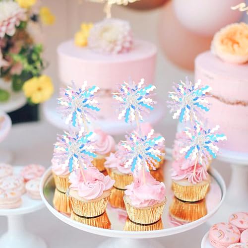 30 PCS Foil Firework Cupcake Toppers Sparkle Tinsel Cupcake Picks Happy Birthday Cake Toppers Drink Stirrers Cocktail Food Fruit Toothpicks for Baby Shower Birthday Party Decorations Supplies Silver (30 Count)