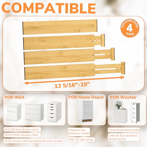 Bamboo Expandable Drawer Dividers (4 Count)