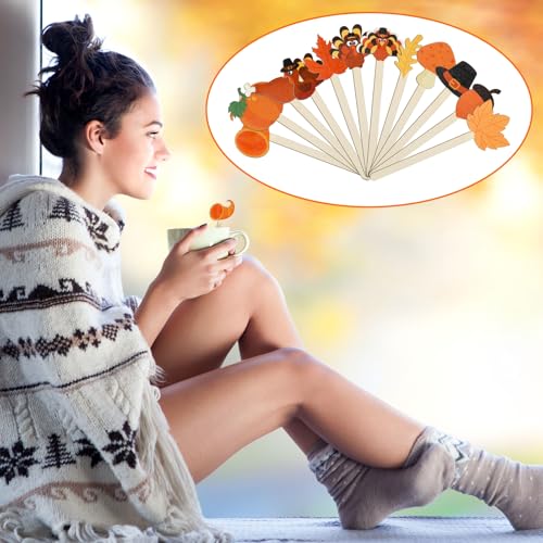 120 Pcs Thanksgiving Coffee Stirrers Fall Stir Sticks Wooden