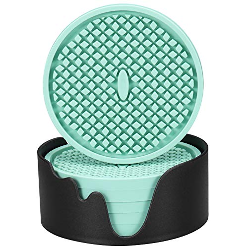 Silicone Coasters [6 Pack] Thickened Drink Coasters with Holder (6 Count)