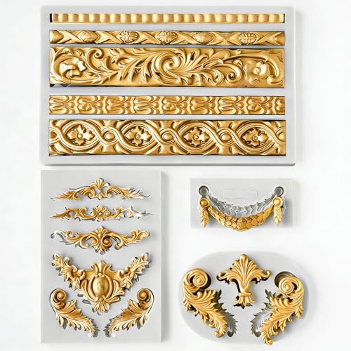 Baroque Style Silicone Molds Curlicues Scroll 3D Border for Clay Fondant Chocolate Sugar Craft Decor