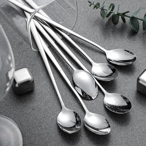 Ice Tea Spoon Set of 6 Stainless Steel Coffee Stirrers Spoons Cocktail Stir Sticks Spoons with Long Handle for Bar Coffee Cocktail (6 Count)