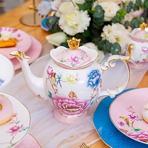 Pink Floral Porcelain Tea Set with 6 Cups and Saucers