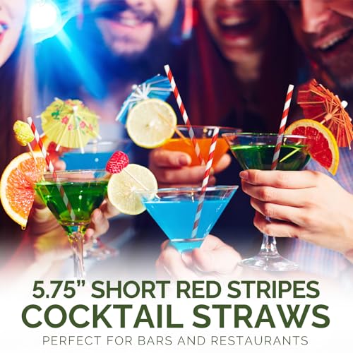 500 Counts] Chunspak 5.75 inch Disposable Red White Striped Small Paper Straws for Cocktail