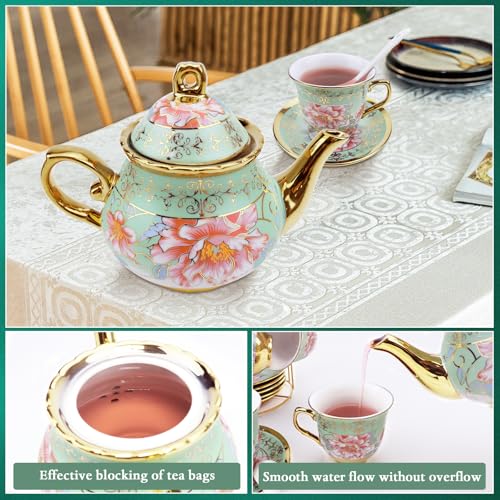 20 Pcs Porcelain Tea Set with Metal Holder (20 Count)