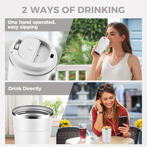 13 oz Stainless Steel Insulated Travel Coffee Mug with Fip Lid Bulk 4 Pack (4 Count)