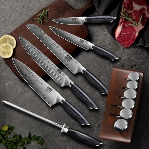 Kitchen Knife Set with Double Sided Magnetic Knife Block (7 Count)