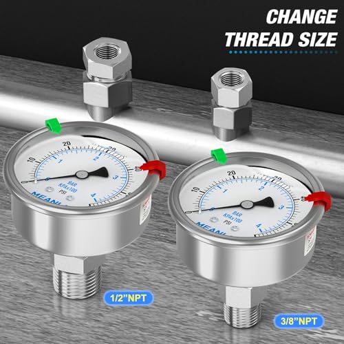 0~60Psi Stainless Steel Liquid Filled Pressure Gauge 2.5" FACE DIAL 1