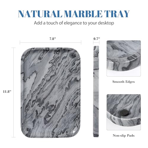 Marble Tray 12"x8" Natural Marble Vanity Tray for Countertop Bathroom Kitchen Dresser