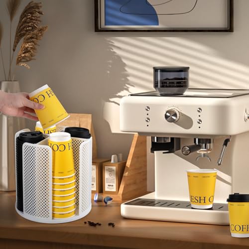 4 Compartment Rotating Paper Cup Holder & Coffee Cup Lid Storage Dispenser