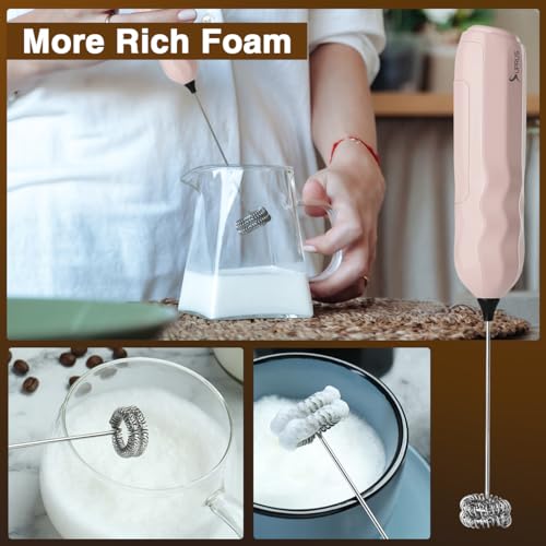 Ultra Fast Handheld Milk Frother Double Whisk with Stand 2 Batteries Stainless Steel for Lattes Cappuccino Matcha Hot Chocolate Coffee Bar Accessories Kitchen Gadgets Gift