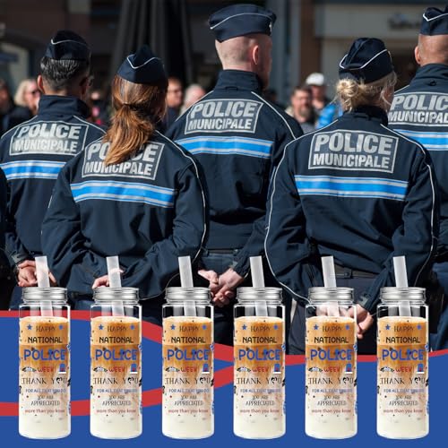 24 Pcs National Police Week Tumbler 14.2oz Plastic with Lid Straw (24 Count)