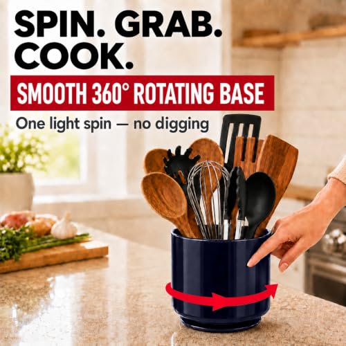 Jumbo Plastic Rotating Extra Large Utensil Holder Crock with No