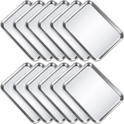 12 Pcs Baking Sheet Pan Set Stainless Steel Cookie Sheet Small Toaster Oven Pans Tray Barbecue Grill Pan Rectangle Trays Oven Freezer Bakery