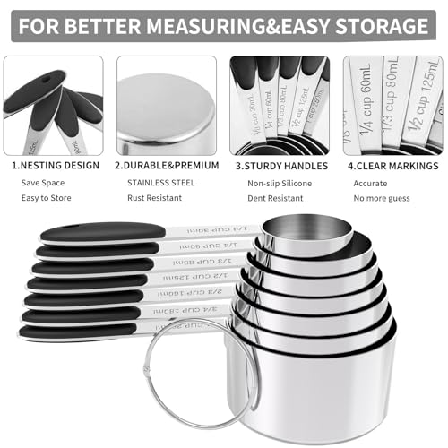 Stainless Steel Measuring Cups and Spoons Set with Silicone Handle (12 Count)