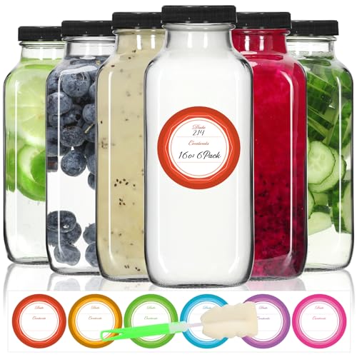 16oz Glass Juice Bottles with Leak (6 Count)