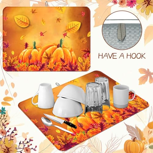 Harvest Pumpkin Maple Leaf Dish Drying Mat for Kitchen Counter