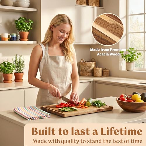 Acacia Wood Cutting Boards for Kitchen Set of 3 (3 Count)