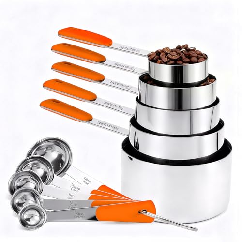 Measuring Cups and Spoons Set Stainless Steel 10 Piece for Cooking and Baking (10 Count)
